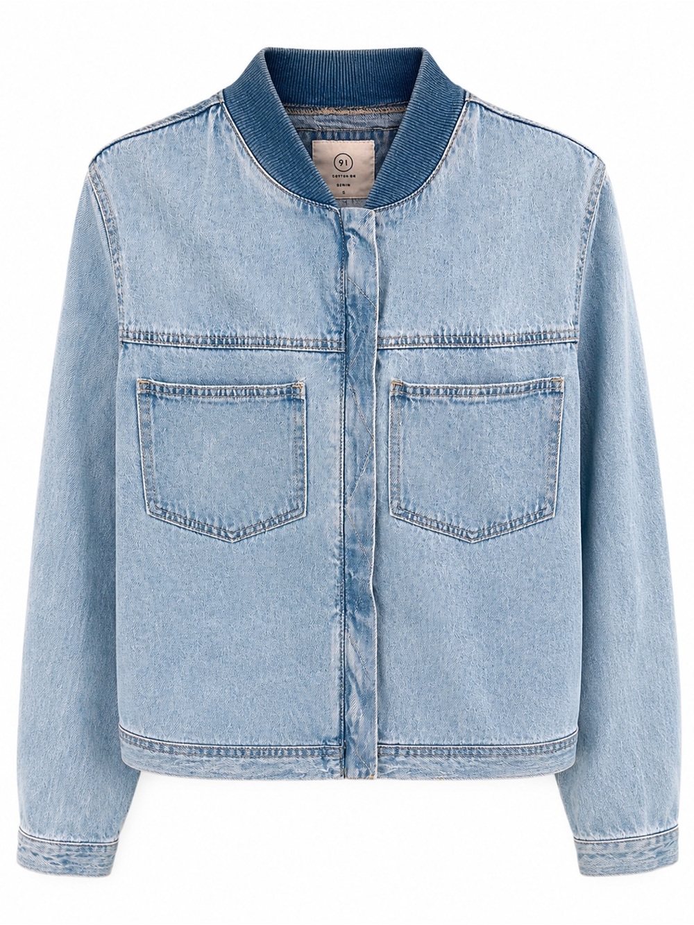 Cotton On Light Wash Denim Bomber Jacket‎ Women's Size S Zip Front Casual
